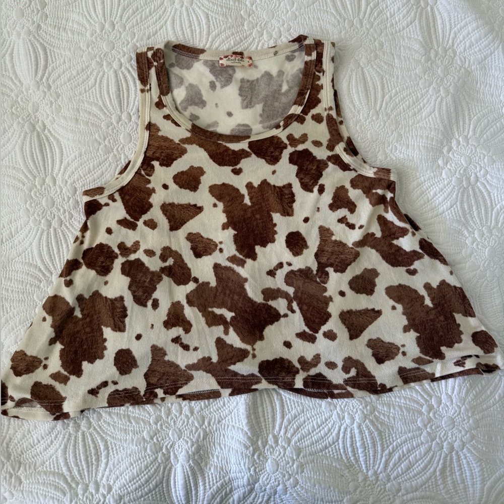 Altar'd State Faux Cowhide Pattern Cream and Brown Top; Size S
